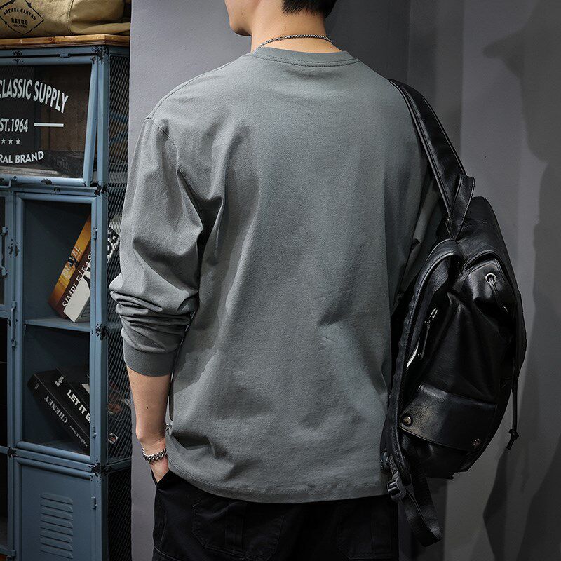 极速春秋新款上衣纯棉长袖t恤男美式2G025新款卫衣重磅内搭薄款打