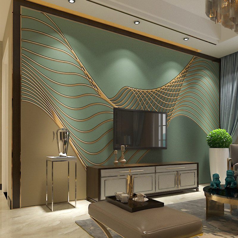 极速8D艺术线条壁画墙纸简w约现代电视背景墙壁纸客厅卧室轻奢绿,家装主材,定制壁画,淘宝优惠券,粉丝福利购,淘宝优惠卷