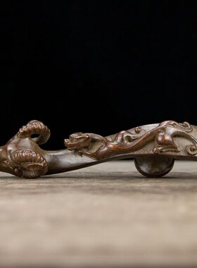 新品仿古镀紫铜如意羊头镇尺摆件w尺寸长16.5宽4高3.5厘米重约0.3