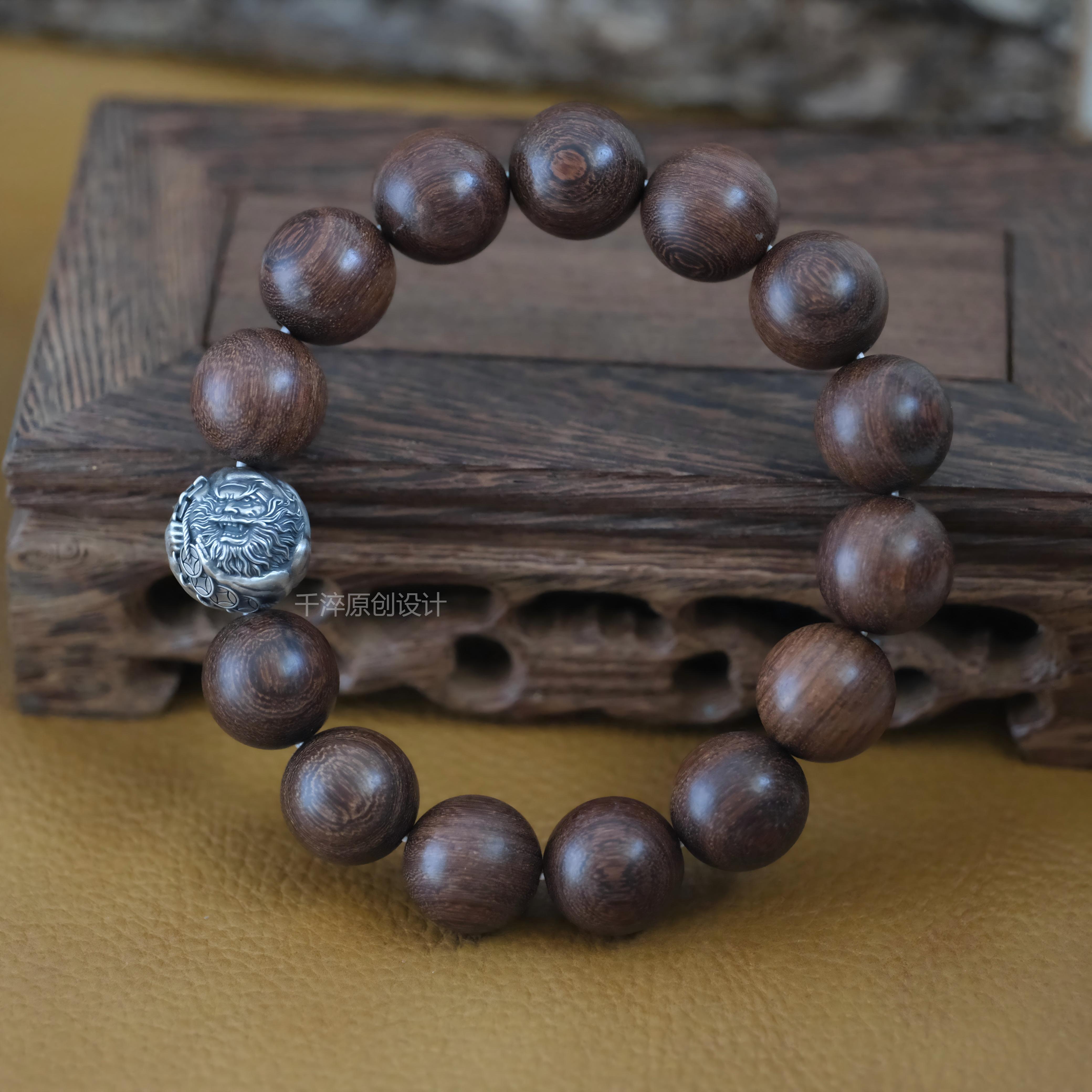 千淬原创钟馗捉鬼文玩串珠925银