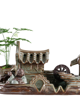 速发陶盆自动循环流水鱼瓷鱼缸鱼池喷泉瀑布造景环饰摆件循装水