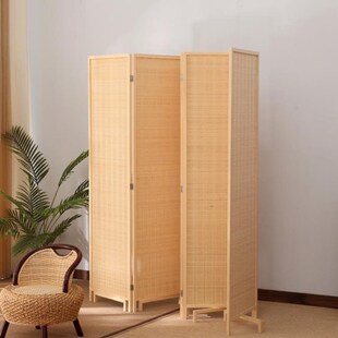 速发。新折式实木竹帘屏风简易中叠移动折屏客厅酒店办公房室间玄