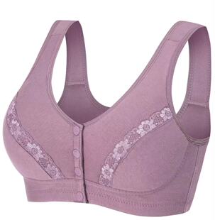 速发新中款老年妈妈无钢圈收副乳聚拢内衣胸文前扣大妈纯棉背心胸