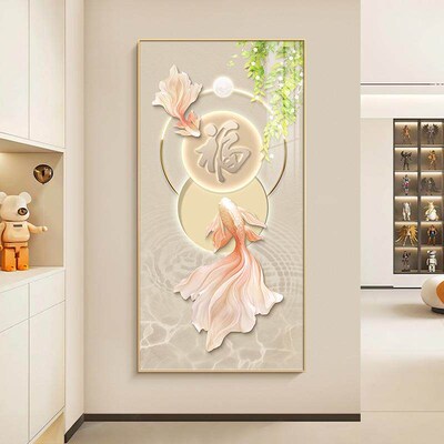 速发玄关装饰画锦鲤现代简约入户门客厅轻奢高端走廊过道挂画鱼墙