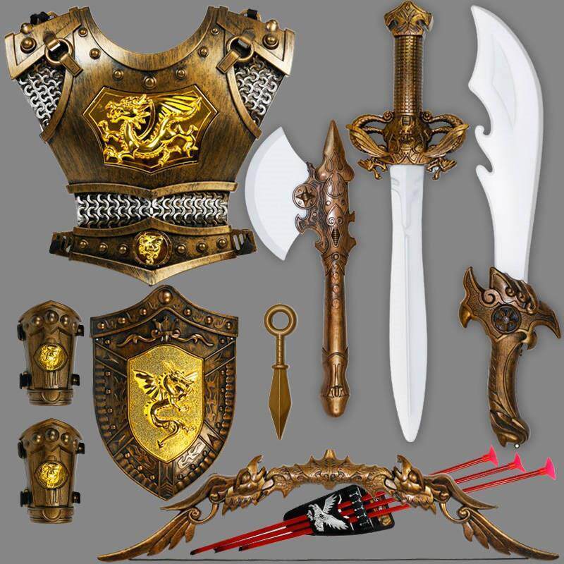 速发儿童玩具刀剑男孩模料比武红色塑型小孩盾服汉牌安全宝剑塑料