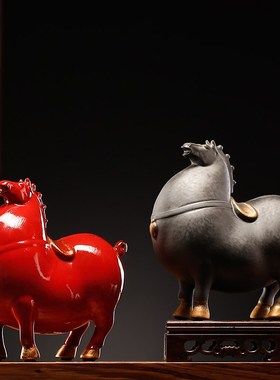 速发招财唐装关瓷摆件新中式家居客厅办公室玄陶马饰工艺品