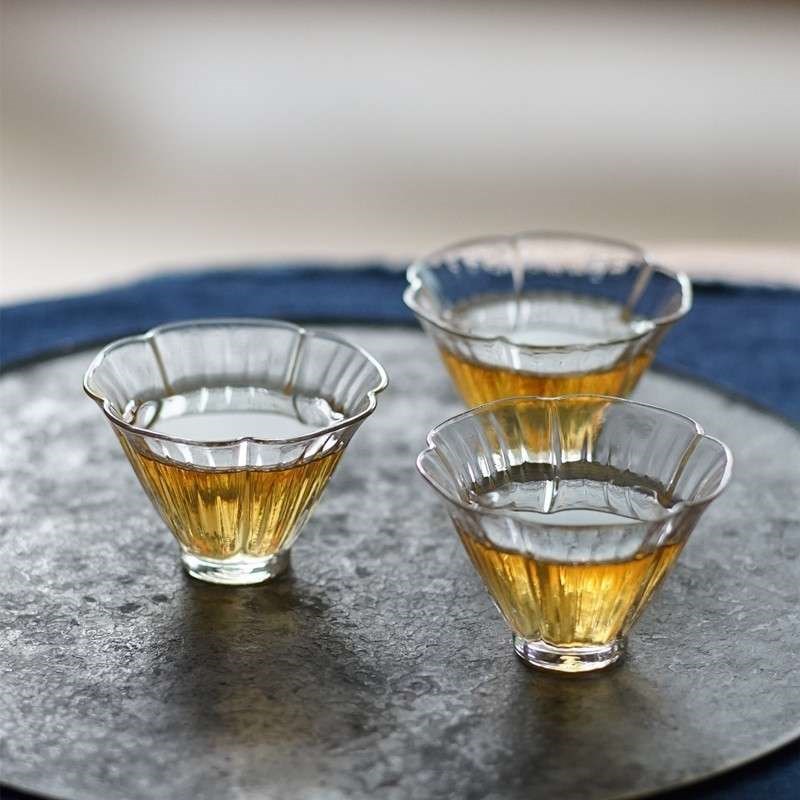 速发高银硅玻璃硼杏酒瓣 叶脉纹茶杯闻香杯 叶杯 芙蓉品茗杯
