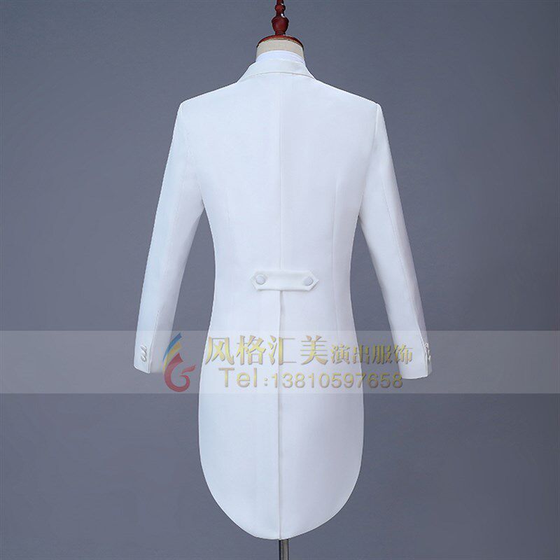 速发男士大合唱燕尾演出服合唱指挥礼服套装结婚主持人晚礼服白色