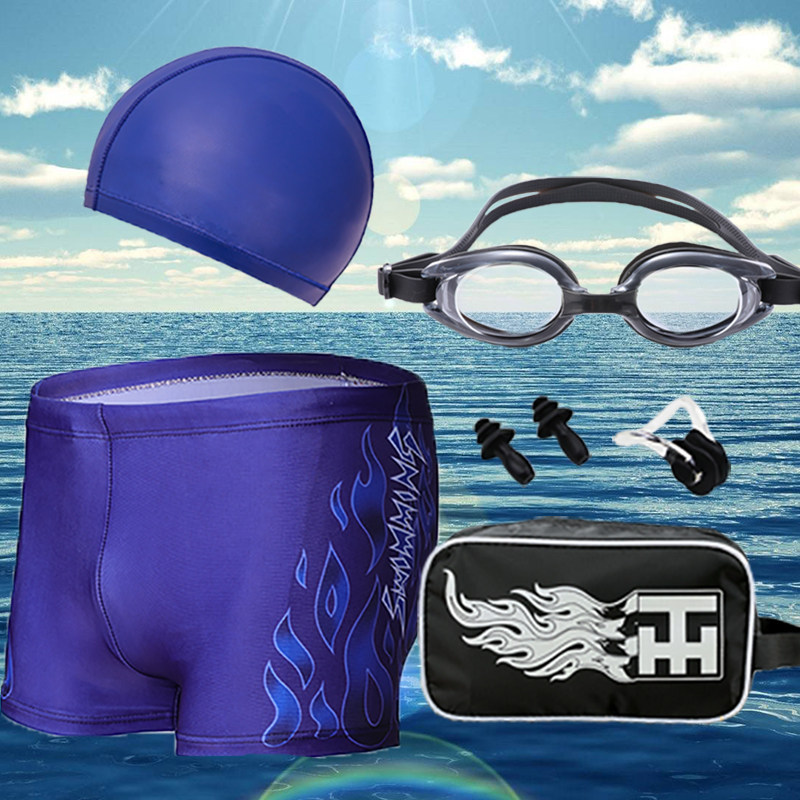 速发泳裤男士平角温泉宽松镜尴尬速干男款游泳防泳帽套装备泳装潮