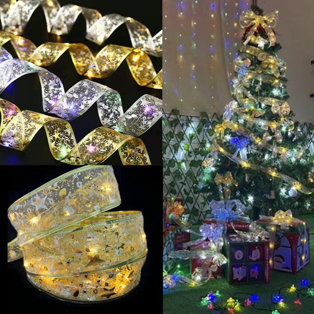 速发圣丝围小装饰品诞彩带夜灯串圣诞树挂件氛节感家用礼物盒场景