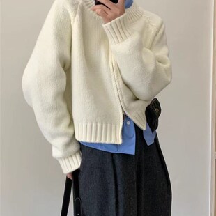 速发慵懒秋双拉炼毛衣众套202风冬短款 设计感小外简约韩系针织开