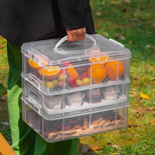 速发户餐盒手子提纸杯蛋糕包装盒重复使用多层收纳打包野外春游露