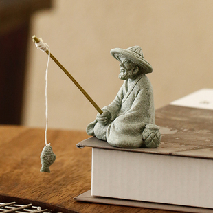 速发姜太公钓头观摆件钓鱼翁老鱼鱼缸假山盆栽庭院人物景小造景装