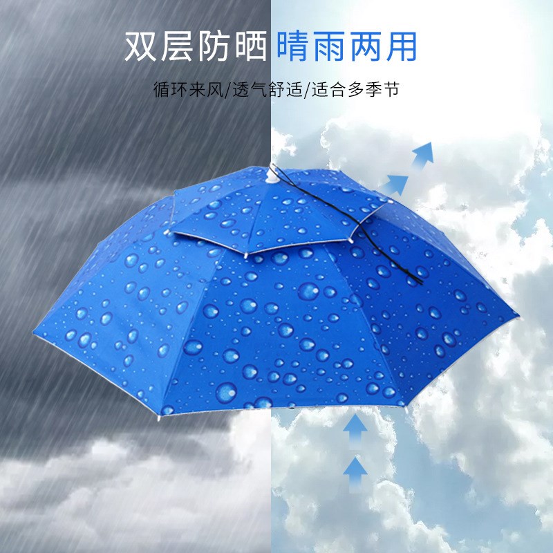 速发大量帽风伞防头戴晴雨伞大号折叠斗笠垂钓鱼帽伞雨遮伞