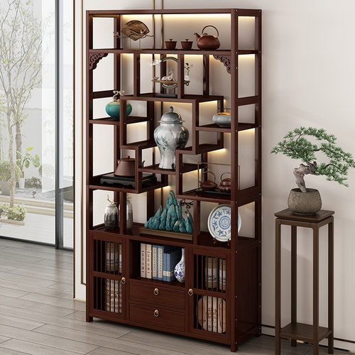 速发博古架中式茶柜木物架客叶落地式茶厅展示架非实置摆件古玩储