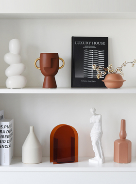 速发样板间书房陶居饰品高级工莫兰迪创意摆件感艺品家瓷花瓶摆设