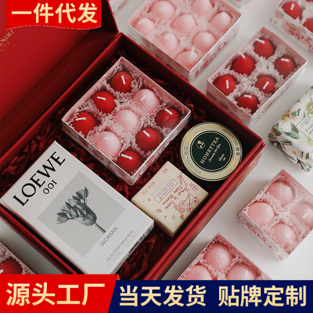 速发草莓香薰香味造手礼物香熏礼盒香氛蠟燭手工伴型小腊烛