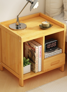 速发储头柜卧约小型楠竹置物架子原木风简室床边柜简易床物小柜子