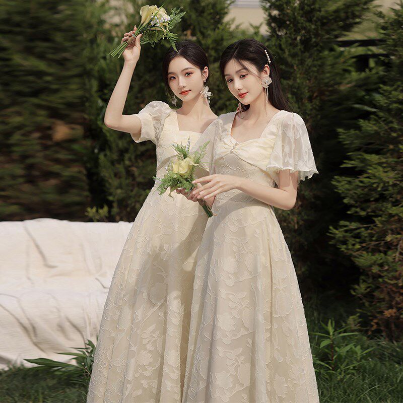 速发香槟色伴季服2024新款夏众姐妹团婚礼日常可穿小娘高级感礼服