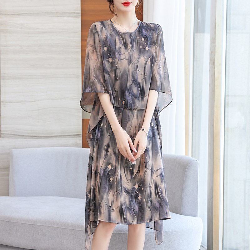 速发年轻妈妈高装连中裙洋气夏贵衣年装气质假两件裙子