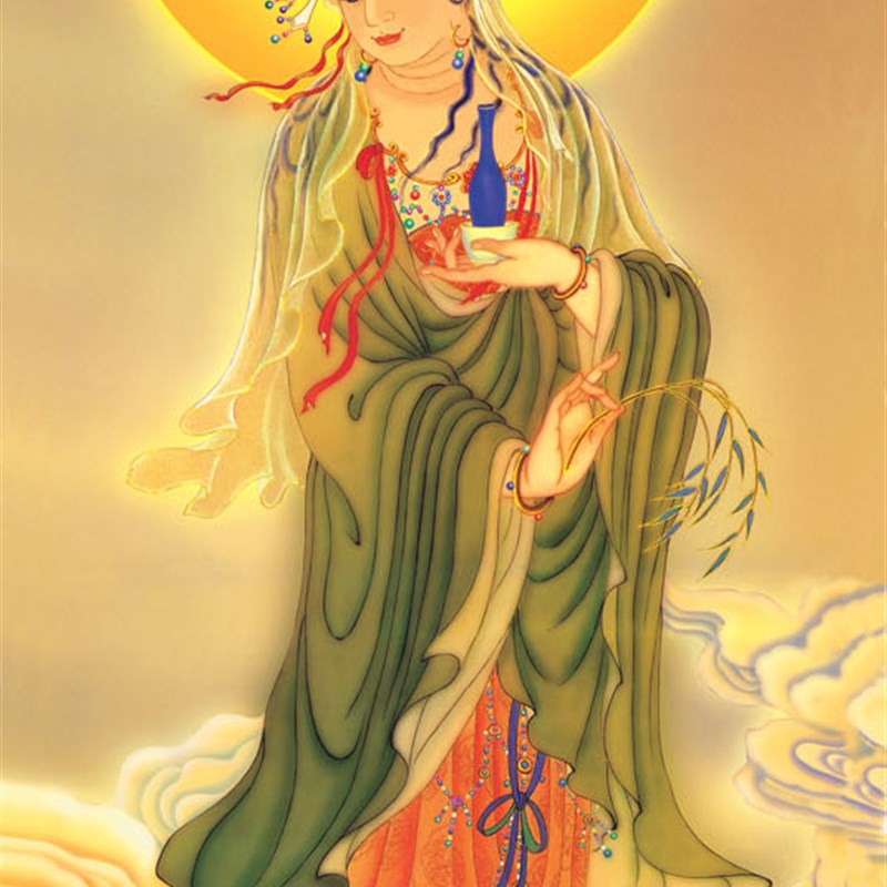 速发自在堂挂画装西画饰方三圣观世音菩萨佛像绢丝画油布布