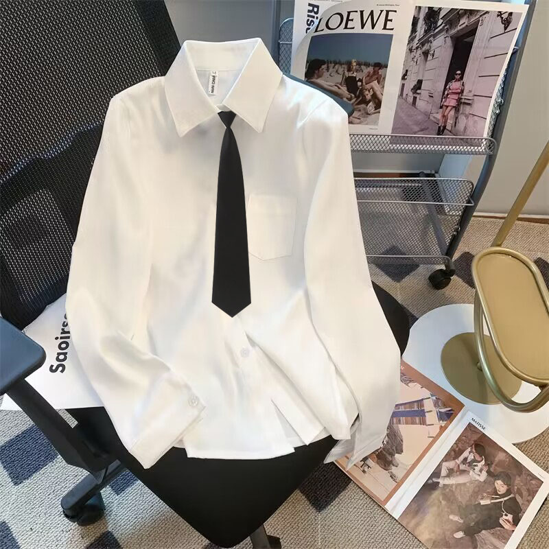 速发学生长袖白jk面业正装内搭计衣春秋设衬感通勤职试打底上衣