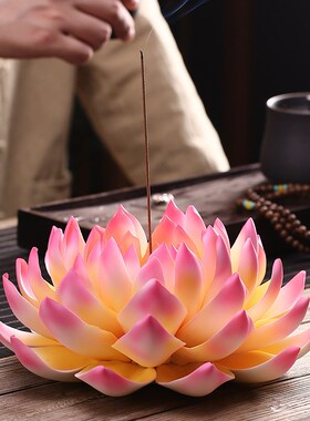 速发新大号莲花香插意件陶瓷 禅摆室内家用香座供佛手工荷花装饰