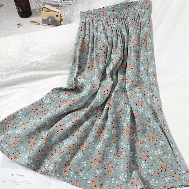 极速Fashion Summer chiffon bxeach Print skirt all-match high