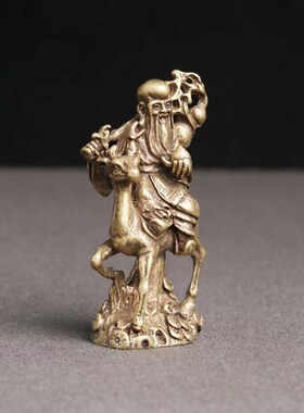 极速纯黄铜南极j仙翁桌面摆件福禄骑鹿寿星佛像客厅纯铜小摆件纳