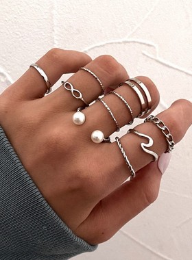 极速10 piece ring set Mens womens 合金10件W套戒指套装珍珠