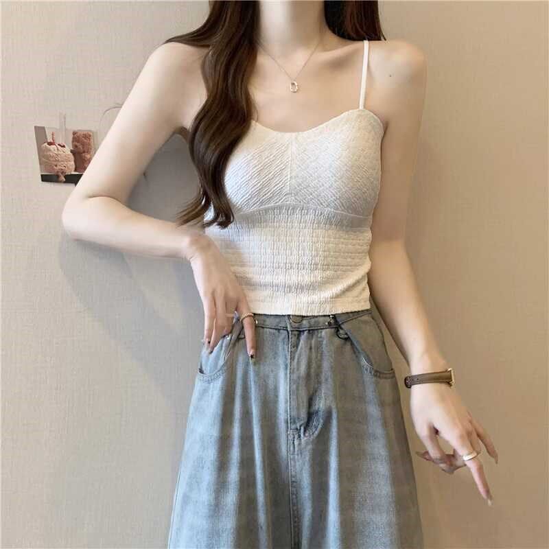 新品独特别致小吊j带背心女内搭打底外穿带胸垫甜辣风ins性感抹胸