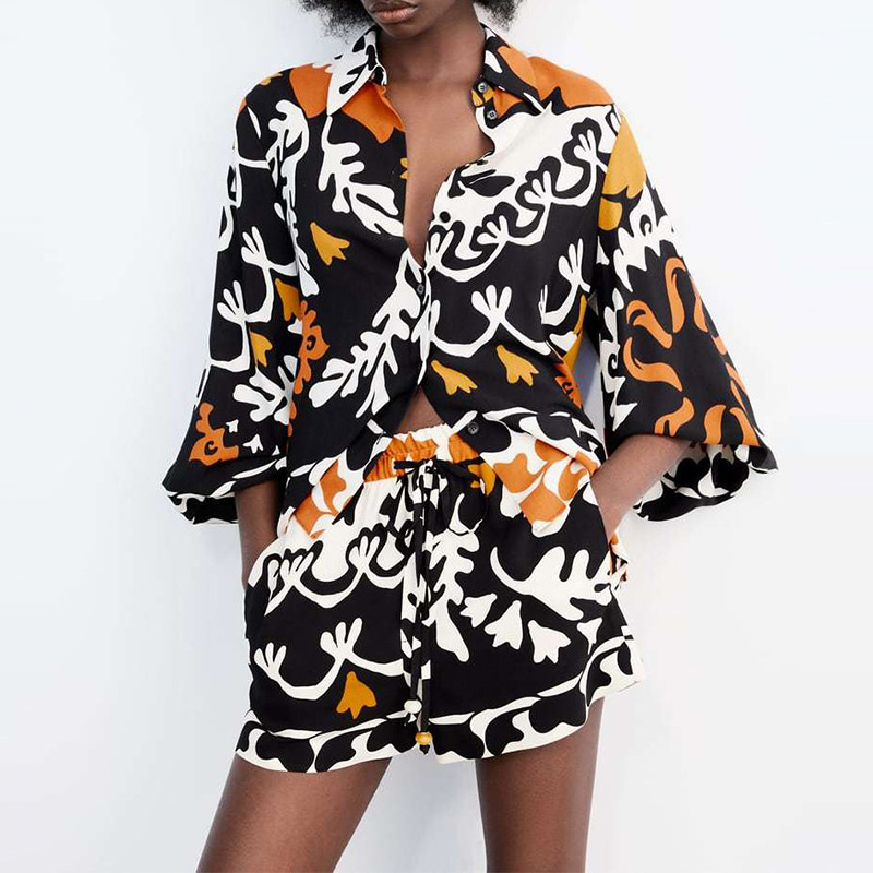 极速Spring 2022 Women Geometry Print PuffM Long Sleeve Shirt