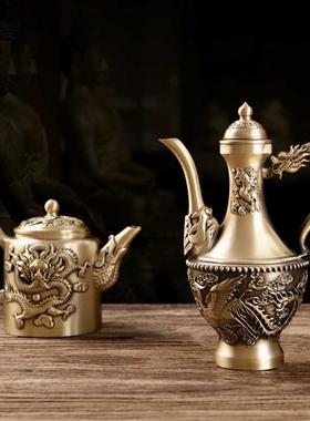 极速黄铜老式敬i酒铜酒壶酒杯套装家用供奉财神黄酒壶怀旧黄铜摆