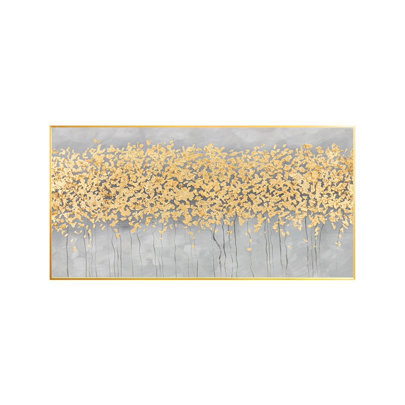 极速大芬油d画村金箔横幅发财树客厅装饰画现代简约沙发背景墙轻