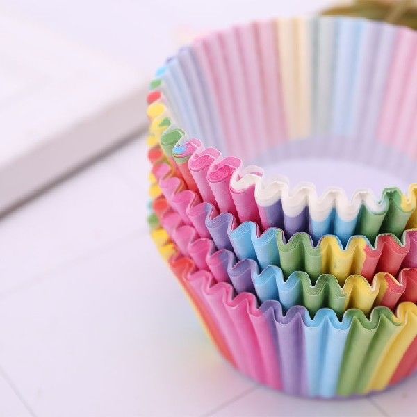极速100 pcs Colorful Rainbow PapCer Cake Cupcake Liners Baki