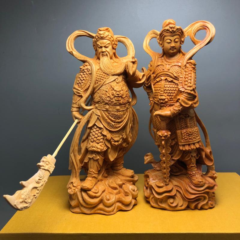 崖柏黄杨木雕伽蓝韦陀菩萨实木摆件佛像雕刻家居供奉神像门神工艺