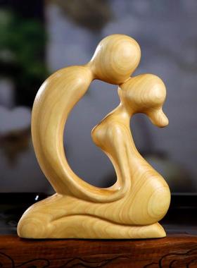 黄杨木雕刻简爱家居装饰品汽车客厅手把件创意摆件情侣送礼工艺品