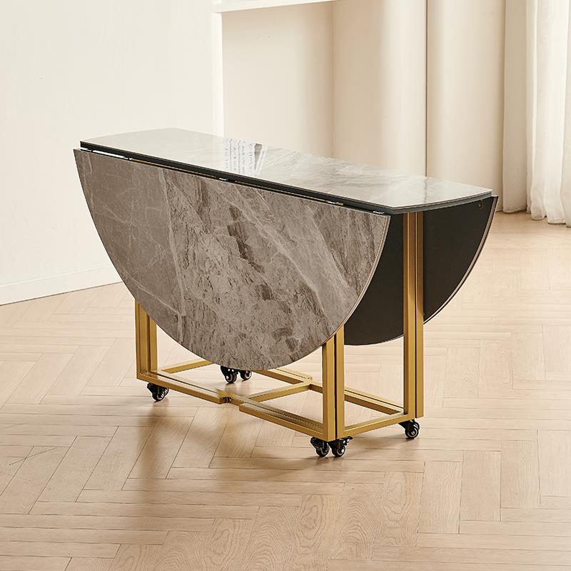 轻奢岩板折叠餐桌小户型家用圆形吃饭桌简约可收纳餐桌椅组合圆桌