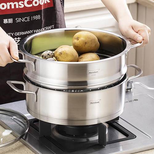 慕厨火锅锅家用电磁炉专用锅带蒸笼加厚304不锈钢大容量单味火锅