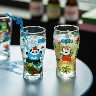 玻璃杯啤酒杯大容量家用可爱网红酒杯创意酒吧烧烤商用饮料水杯子