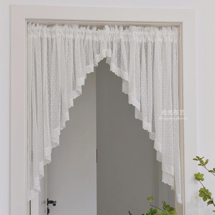 法式复古门帘隔断走廊三角帘厨房短帘半帘窗幔帘头免打孔田园白色