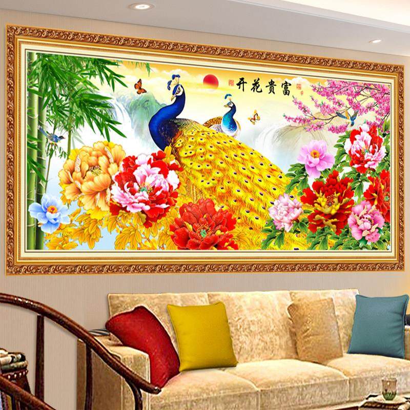 自粘壁纸国画花开富贵牡丹花中式客厅沙发背景墙壁画卧室床头贴纸