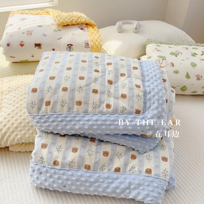 加厚夹棉宝宝豆豆毯双层纱布A类小被子儿童毯子毛毯安抚毯沙发盖