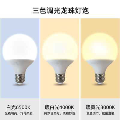 E27灯泡LED三色龙珠球形灯泡暖光白光自然光大瓦数高亮度螺旋光源