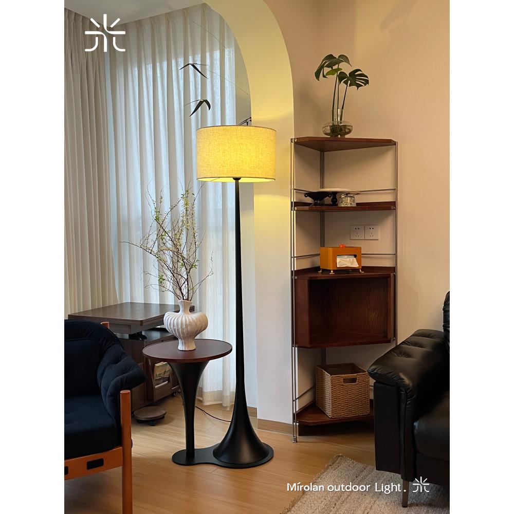 米罗兰中古落地灯卧室客厅沙发旁边高级感立式边几置物架一体灯