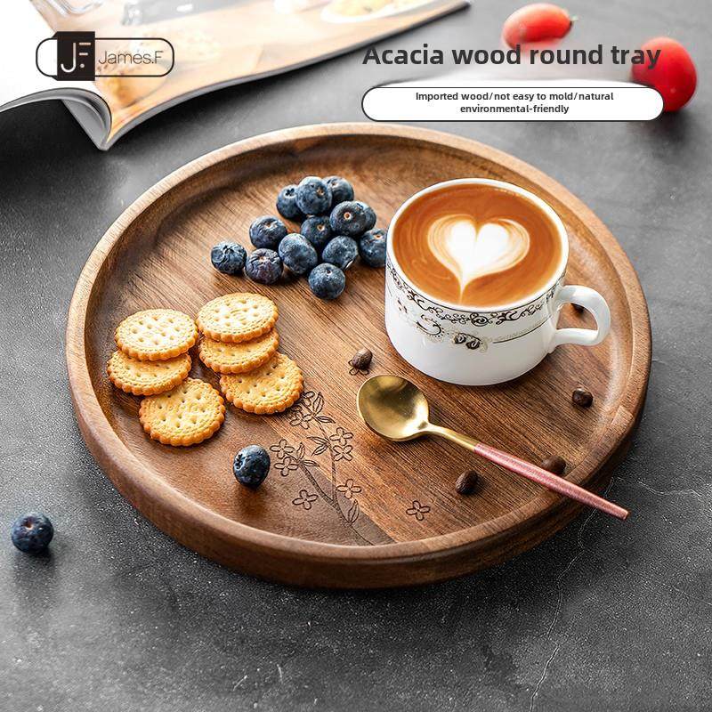 James.F相思木圆形托盘实木食物盘面包水果早餐高端餐具抗菌防霉