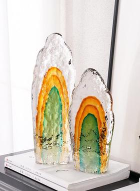 高档琉璃山峰假山轻奢客厅玄关电视柜餐桌博古架装饰玻璃桌面摆件