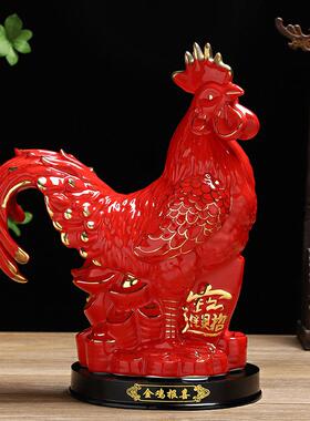 陶瓷招财鸡开业镇宅风水红黄白色家居装饰客厅电视柜大公鸡摆件