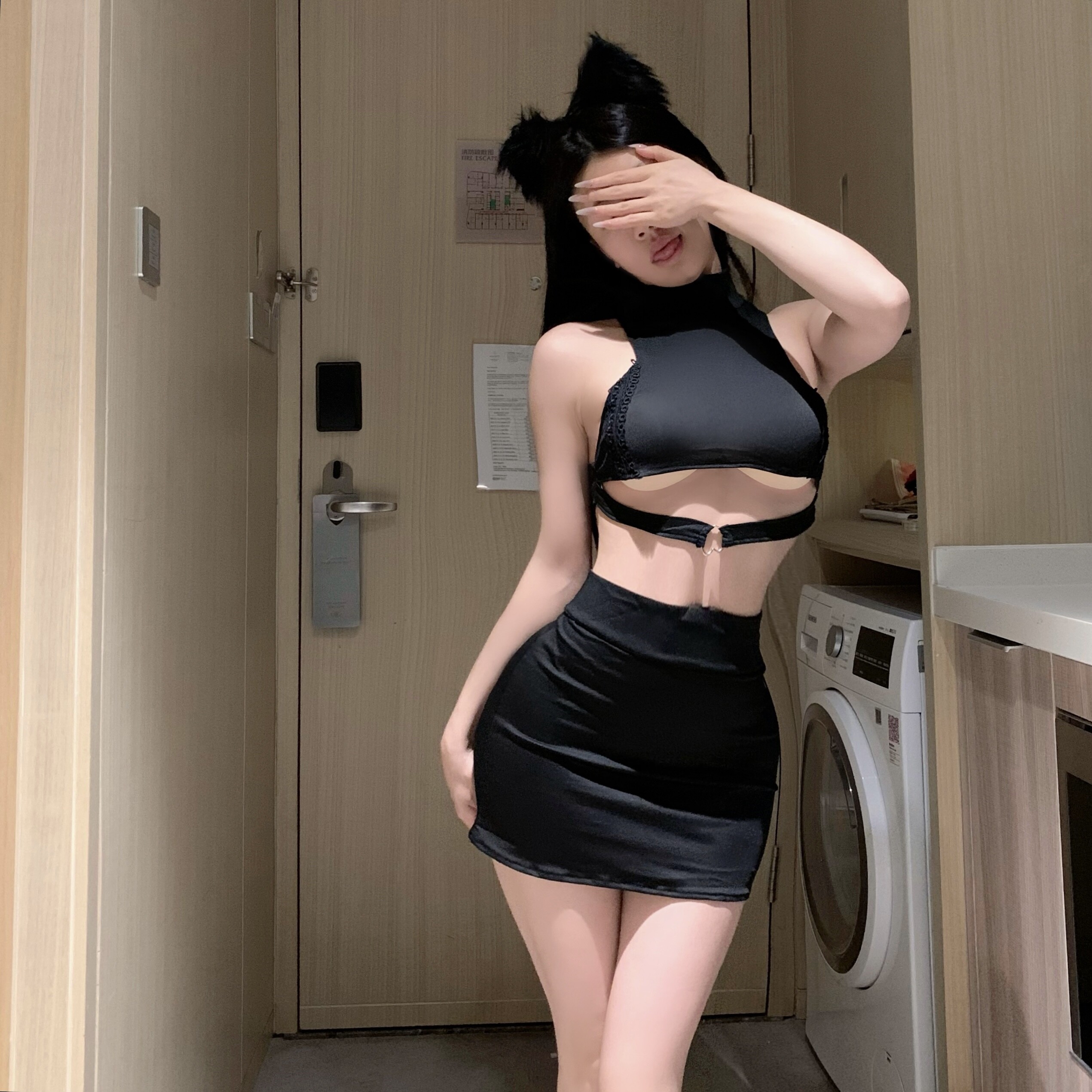 夜店女郎*性感紧身分体制服深v诱惑包臀裙情侣趣味勾魂纯欲qqny女