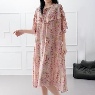 新款 碎花睡裙女春夏季 甜美可爱田园风公主宫廷风可外穿家居服棉绸